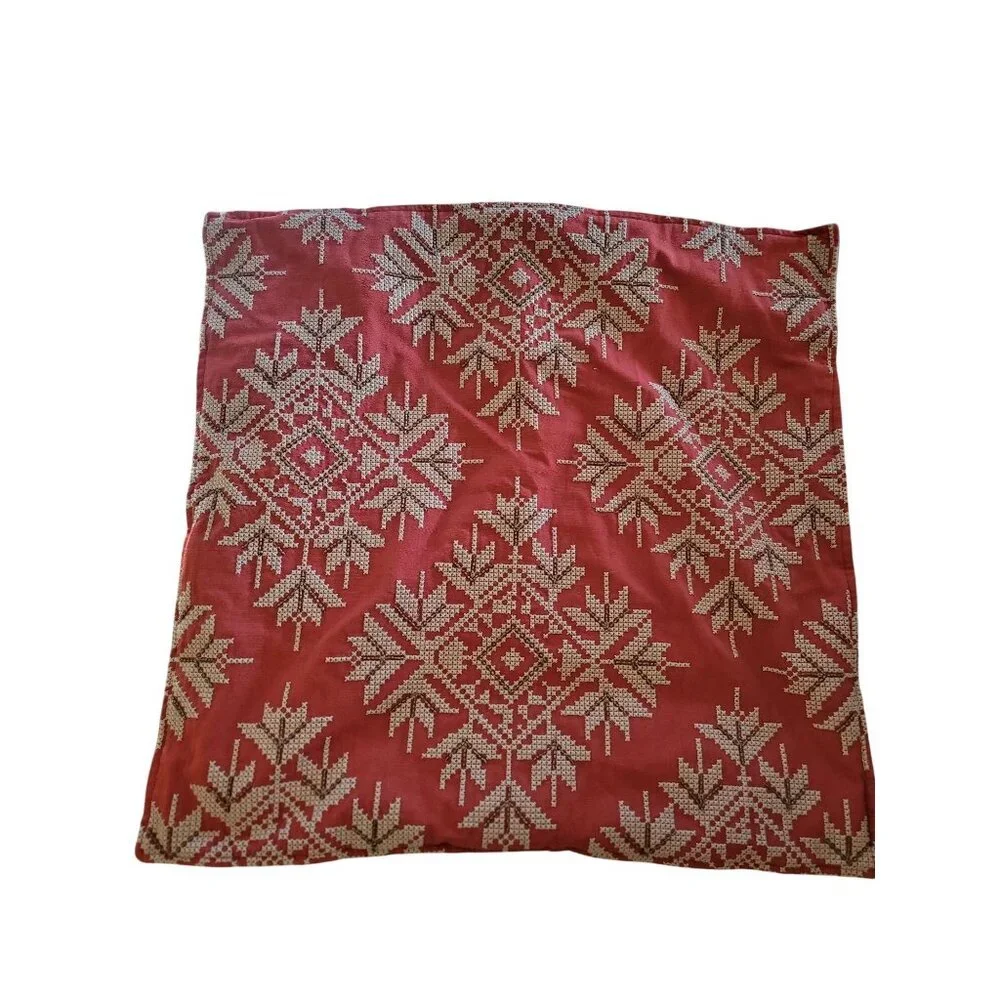 Pottery Barn Red & White Snowflake Pillow Cover Size 24”x 24”